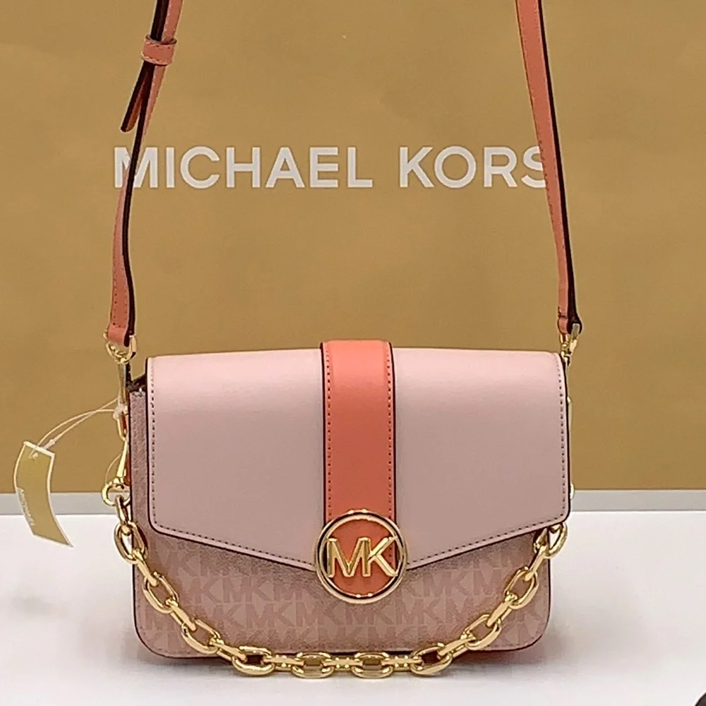 Michael Kors Carmen Small Monogram Flap Crossbody - Sherbert color